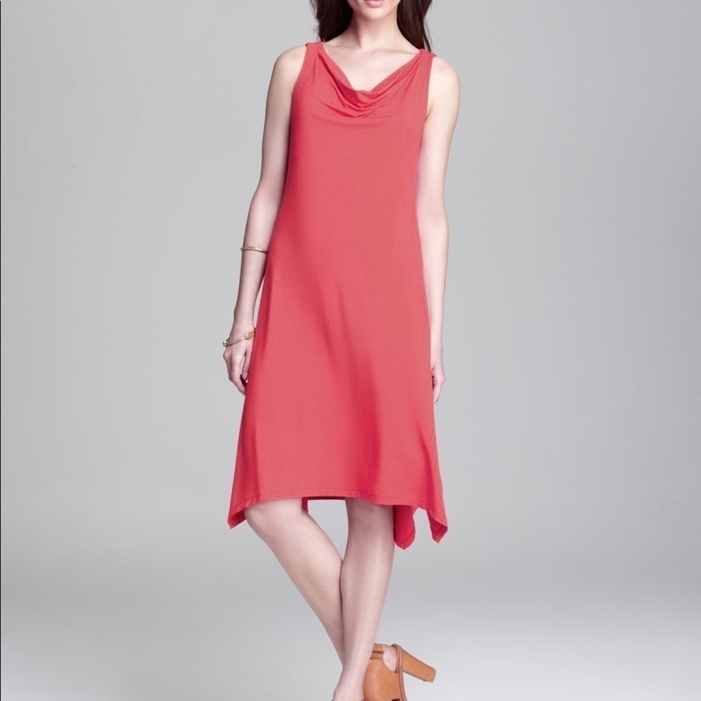 Eileen Fisher Cowl Neck Jersey Dress in Peony, Size Small Petite - AS IS/ FLAW